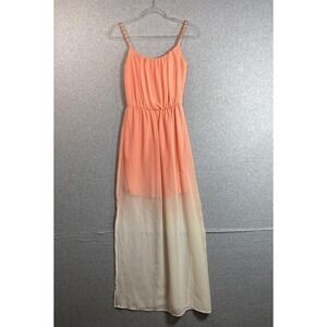 Studio Y Dress Womens XS Peach Ombre Maxi Chain Strap Sleeveless Summer